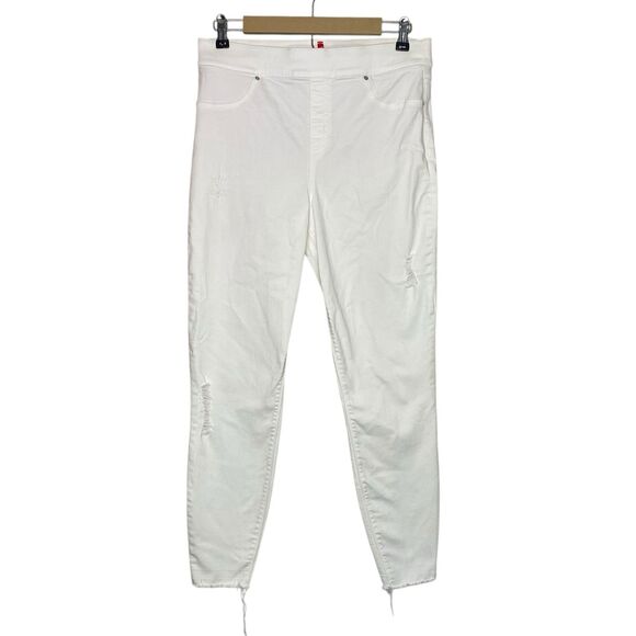 Spanx Jeans Womens L Pants White Ankle Leggings Elastic Waist Pull On Distressed - Picture 1 of 11